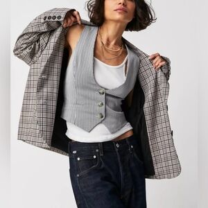 91. Free People | We The Free Cali Plaid Blazer – Size XS (Oversized, 21.5" PTP)